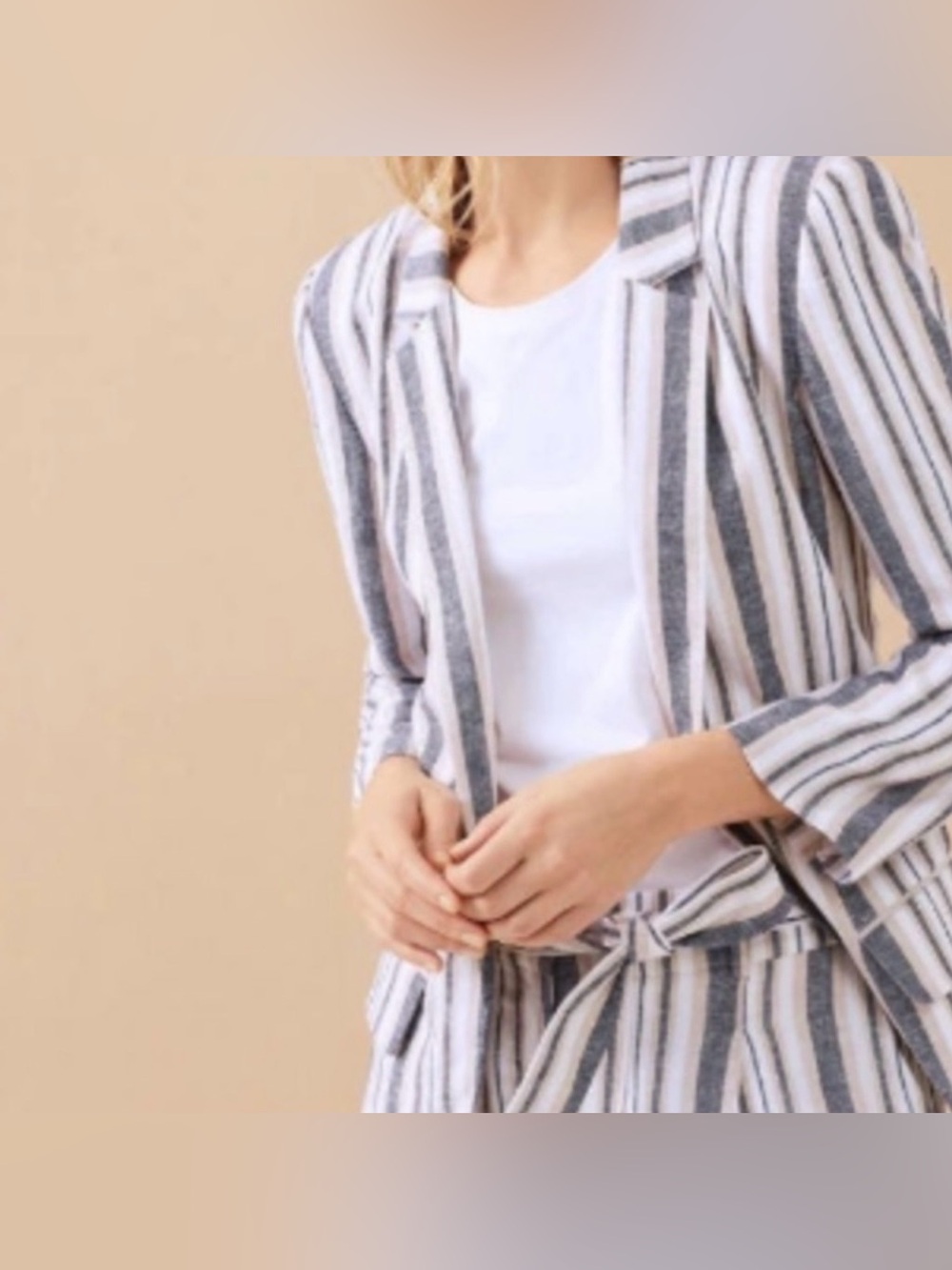 Ann Taylor Striped Open-Front Blazer - White & Gray